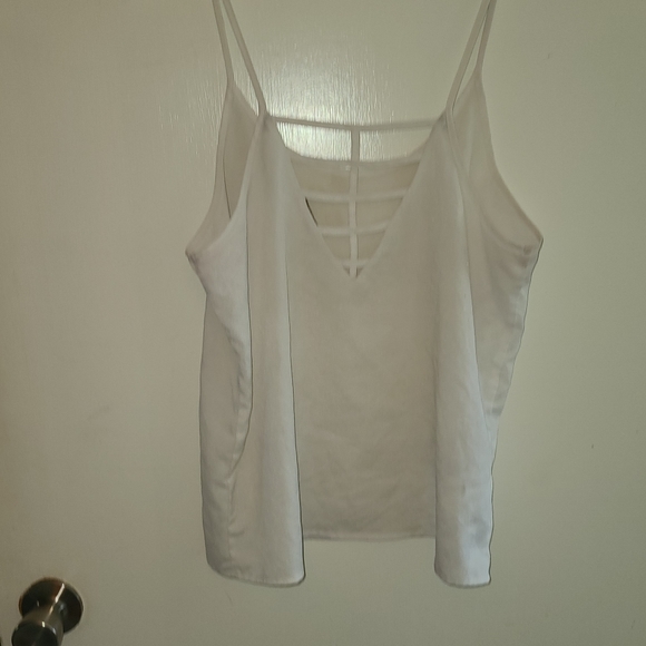 Sheer white Cut Out Back camisole blouse. M spaghetti straps. - Picture 4 of 6